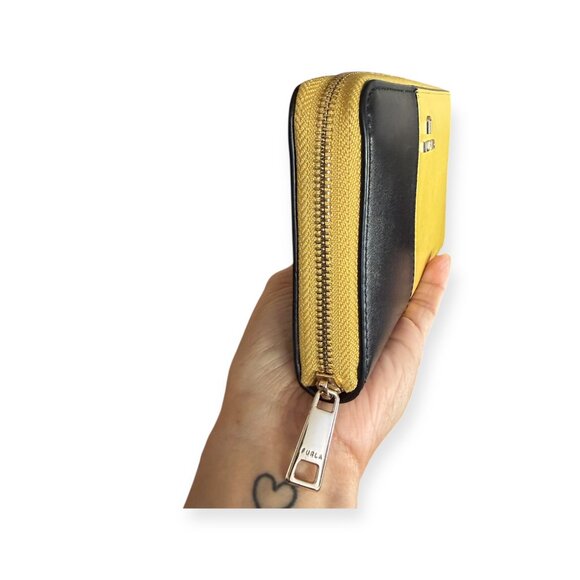 Furla Camelia Leather Zip Around Wallet | Black & Yellow Colorblock - Picture 4 of 6